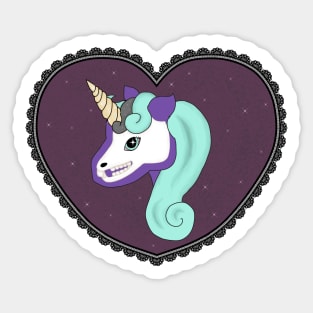 Sierra Sparkle- Skeleton Unicorn in Lace Heart Frame Sticker